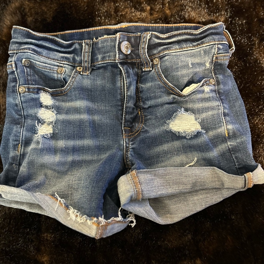 American Eagle Super Stretch Distressed Denim Shorts | Size 0 | Cuffed Hem